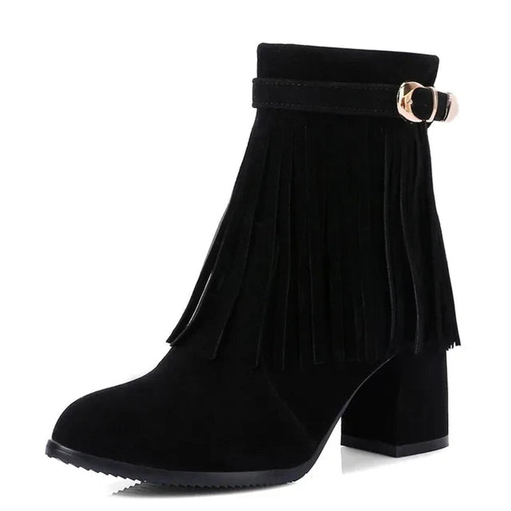 Women's Western Fringe Tassel Slip-On Suede Ankle Boots