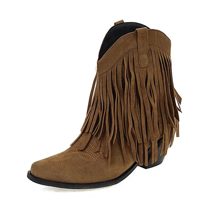 Women's Western Fringe Tassel Slip-On Suede Ankle Boots