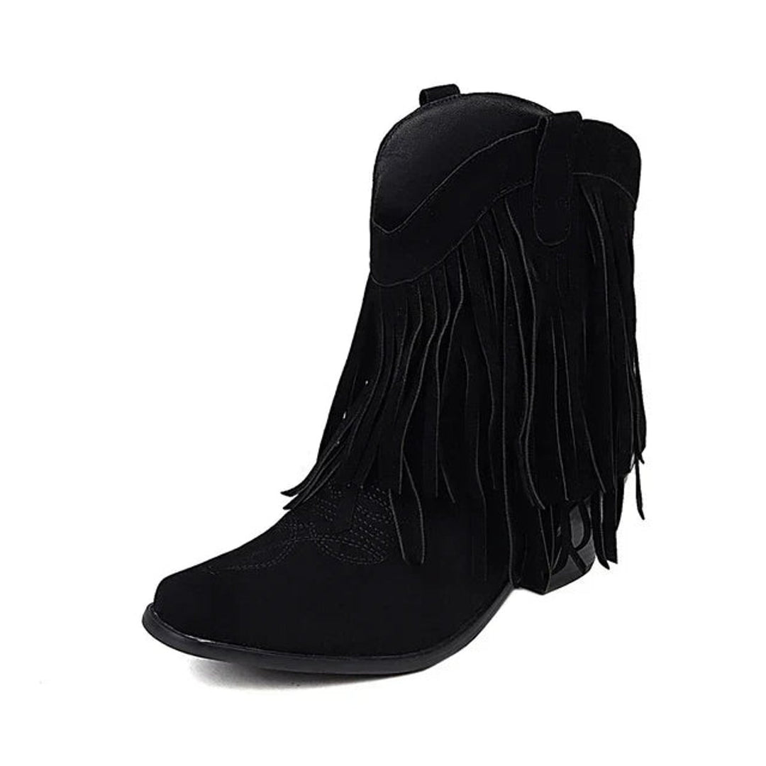 Women's Western Fringe Tassel Slip-On Suede Ankle Boots