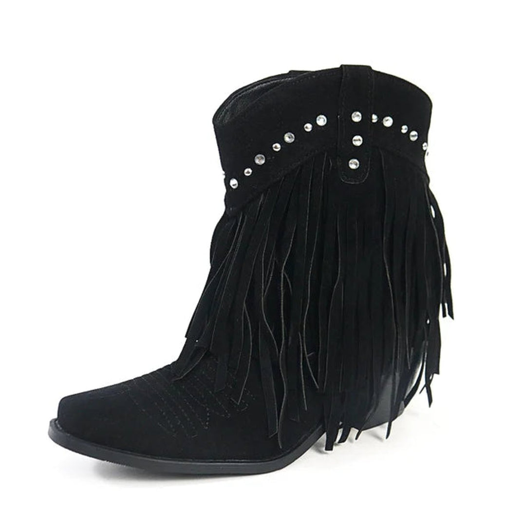 Women's Western Fringe Tassel Slip-On Suede Ankle Boots