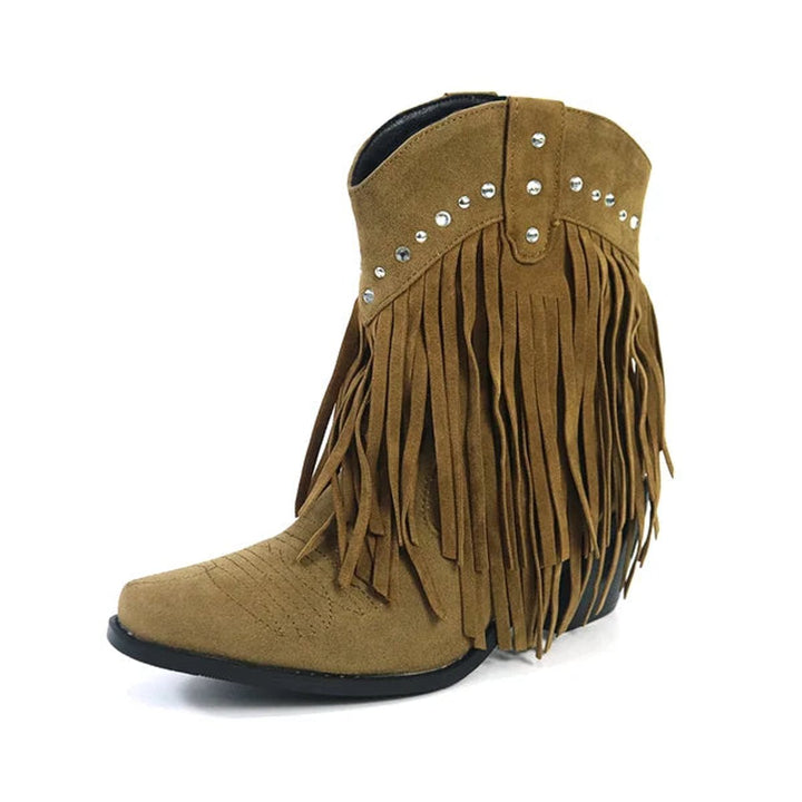 Women's Western Fringe Tassel Slip-On Suede Ankle Boots
