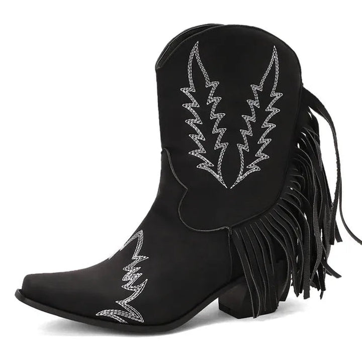 Women's Western Fringe Tassel Slip-On Suede Ankle Boots