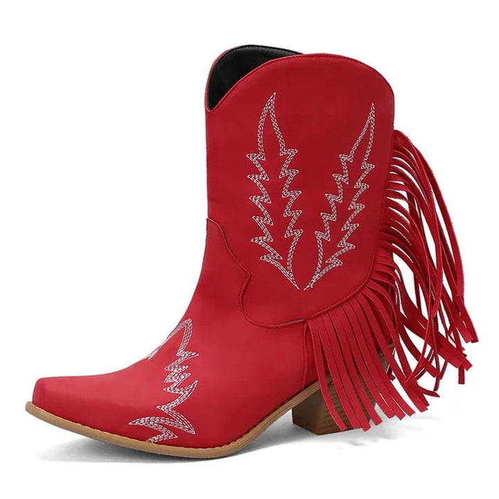 Women's Western Fringe Tassel Slip-On Suede Ankle Boots