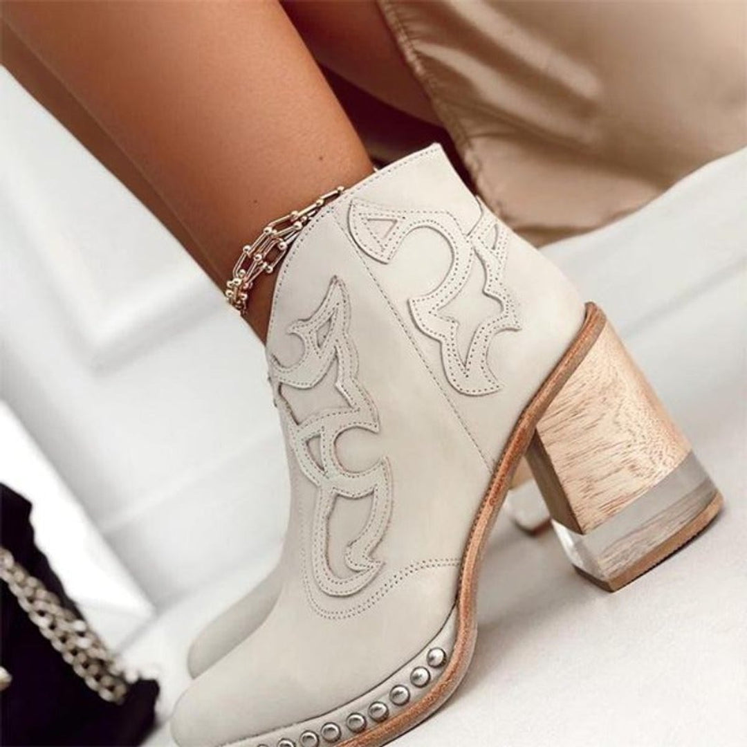 Women's Western-Stitch Block-Heel Cowboy Ankle Boots
