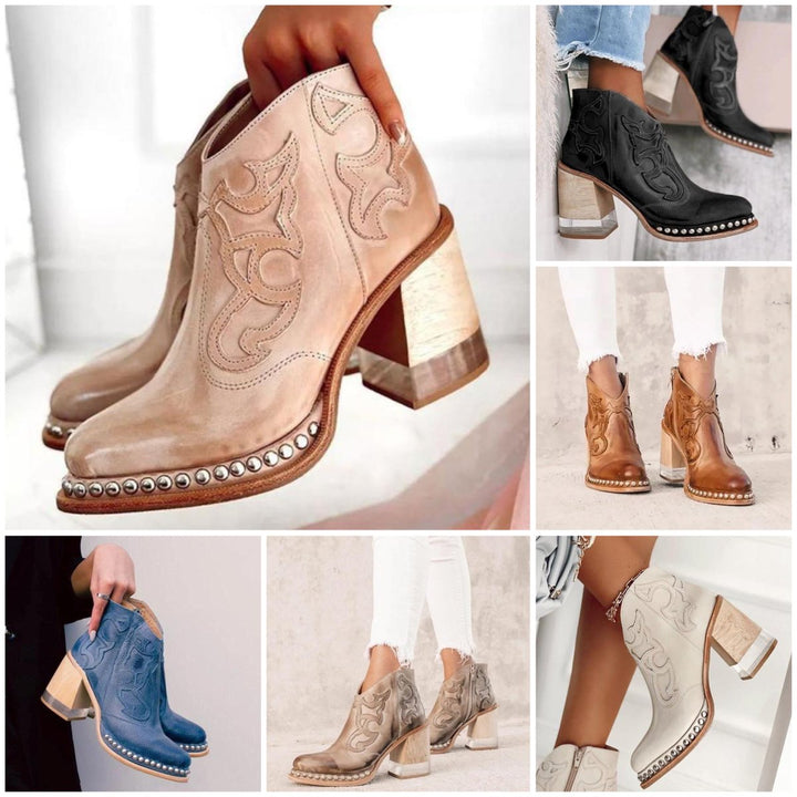Women's Western-Stitch Block-Heel Cowboy Ankle Boots