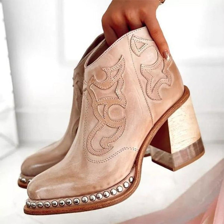 Women's Western-Stitch Block-Heel Cowboy Ankle Boots
