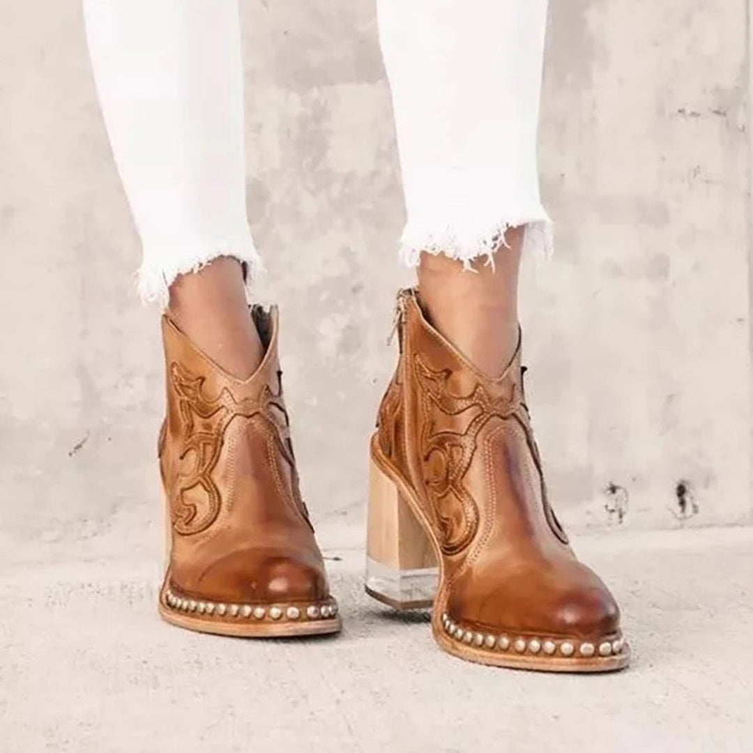 Women's Western-Stitch Block-Heel Cowboy Ankle Boots