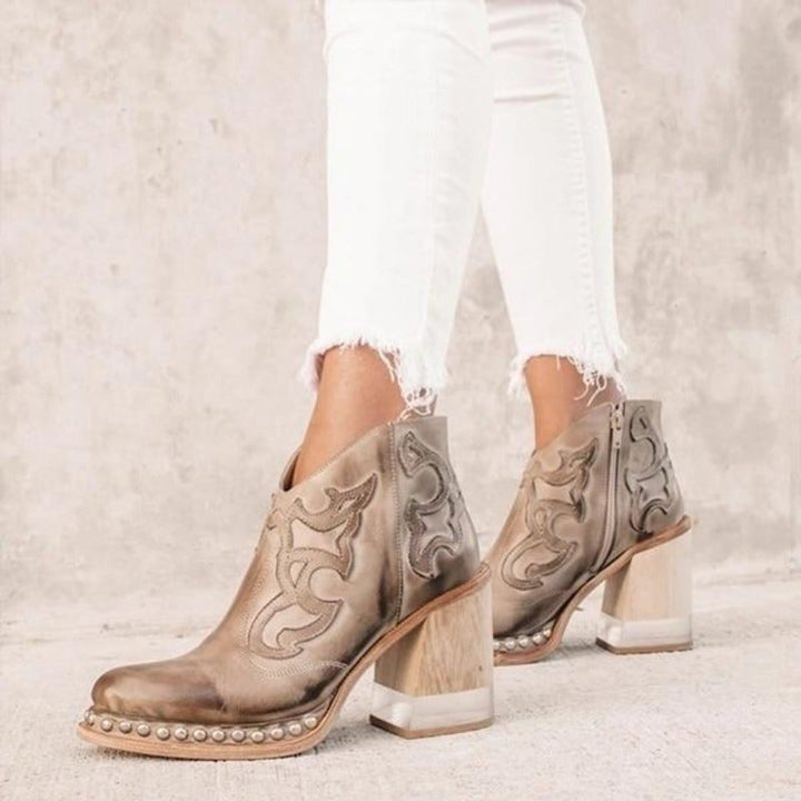 Women's Western-Stitch Block-Heel Cowboy Ankle Boots