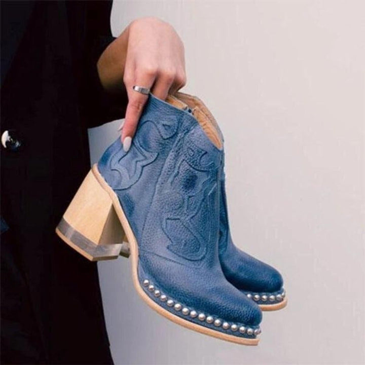 Women's Western-Stitch Block-Heel Cowboy Ankle Boots