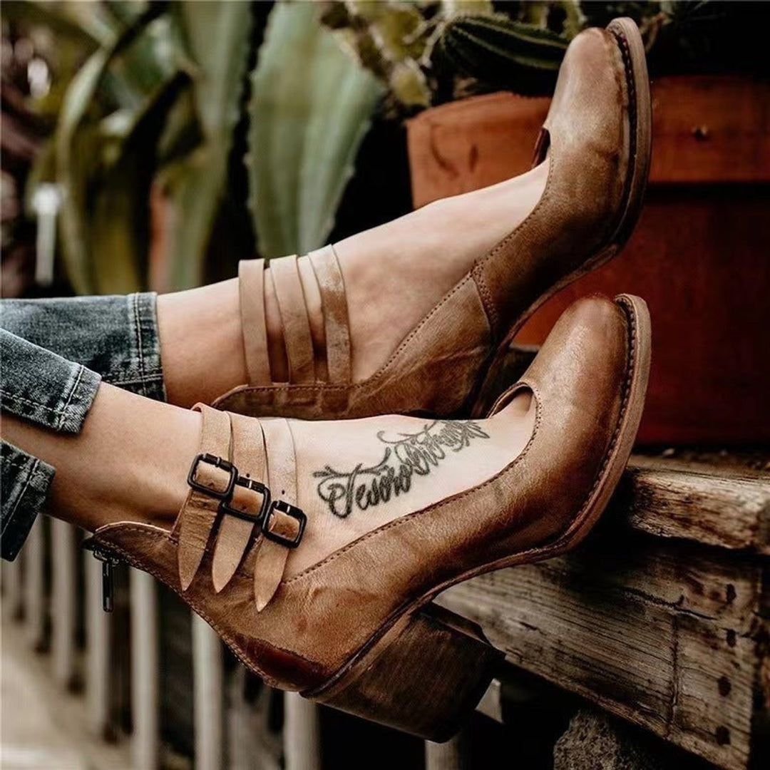 Women's Western-Style Buckle-Strap Pointed-Toe Ankle Boots