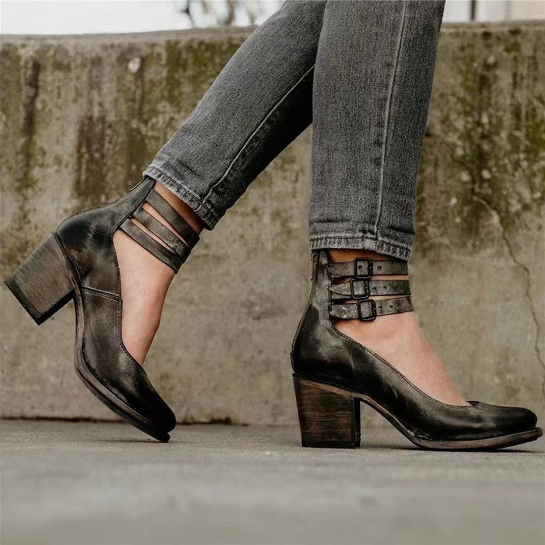 Women's Western-Style Buckle-Strap Pointed-Toe Ankle Boots
