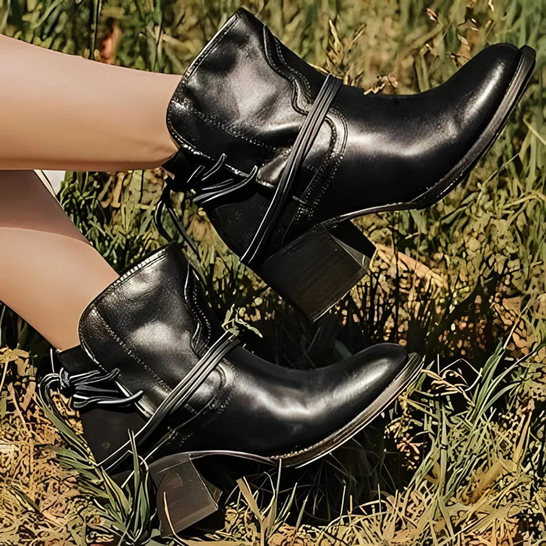 Women's Western Wrap-Lace Block-Heel Ankle Boots