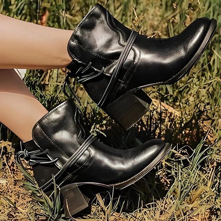 Women's Western Wrap-Lace Block-Heel Ankle Boots