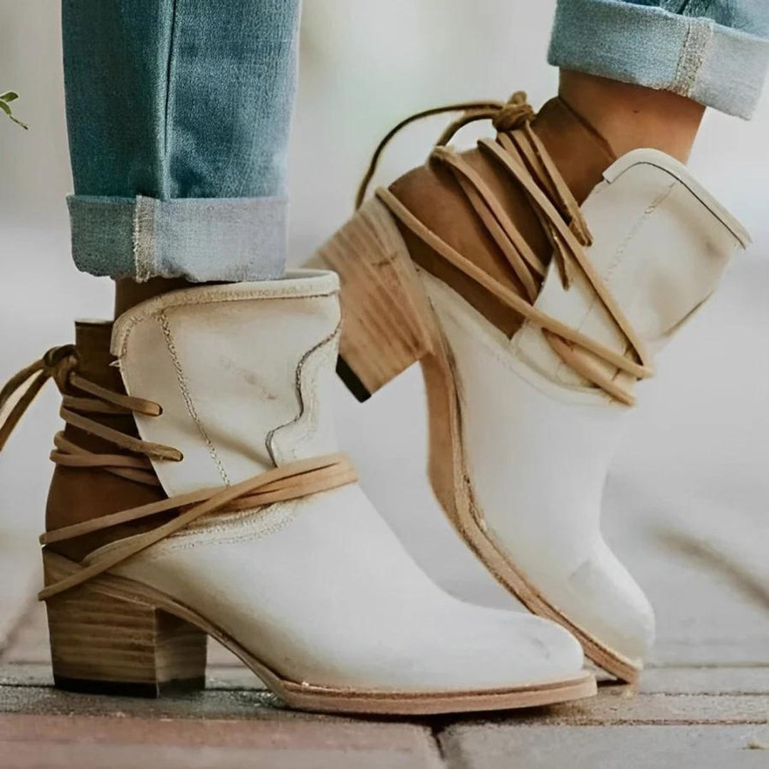 Women's Western Wrap-Lace Block-Heel Ankle Boots
