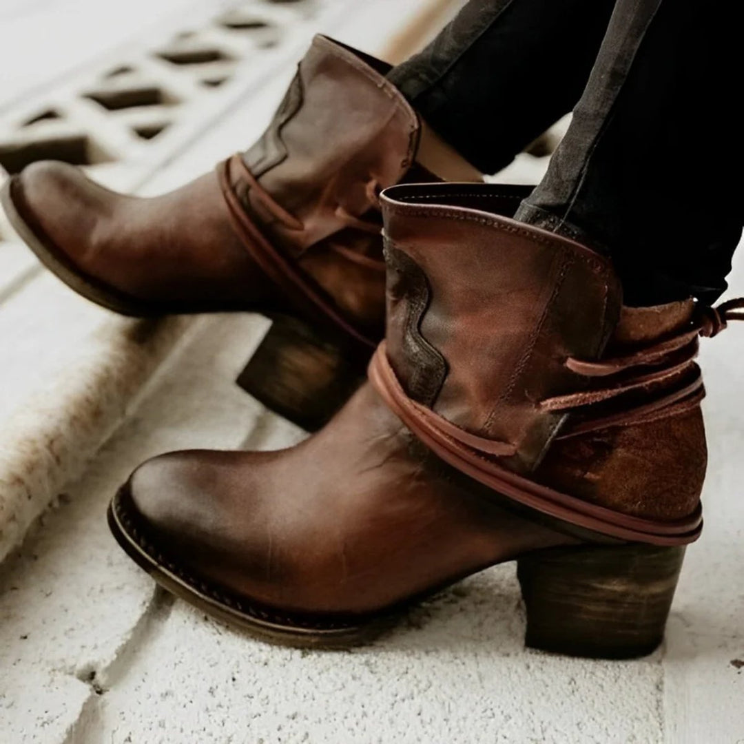 Women's Western Wrap-Lace Block-Heel Ankle Boots
