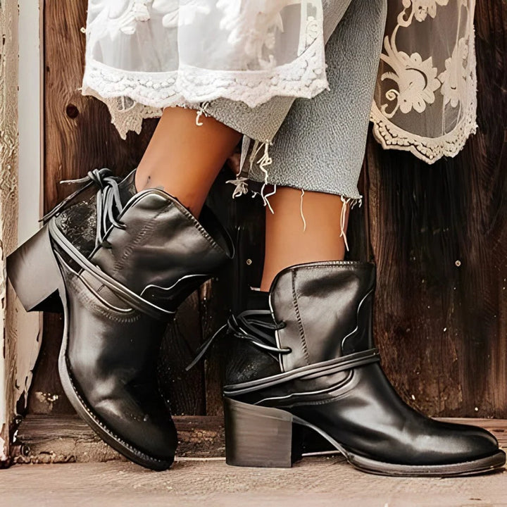 Women's Western Wrap-Lace Block-Heel Ankle Boots