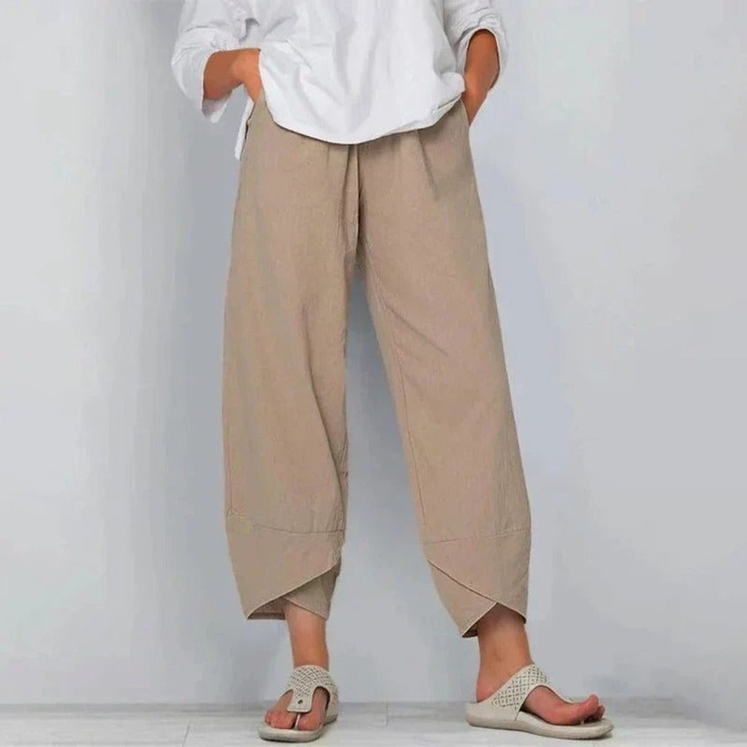 Women's Wide-Leg Cropped Linen-Blend Casual Pants