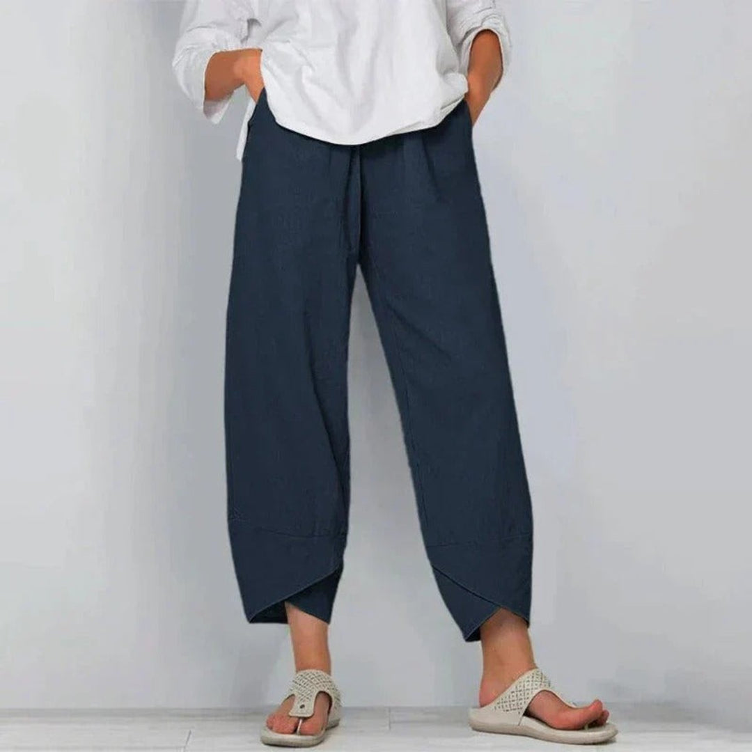 Women's Wide-Leg Cropped Linen-Blend Casual Pants