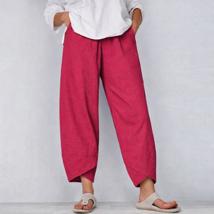 Women's Wide-Leg Cropped Linen-Blend Casual Pants