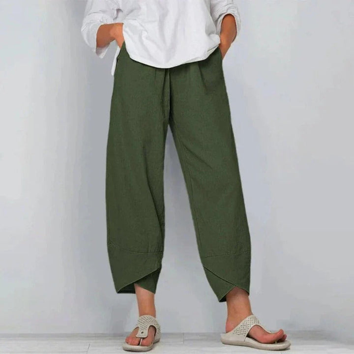 Women's Wide-Leg Cropped Linen-Blend Casual Pants