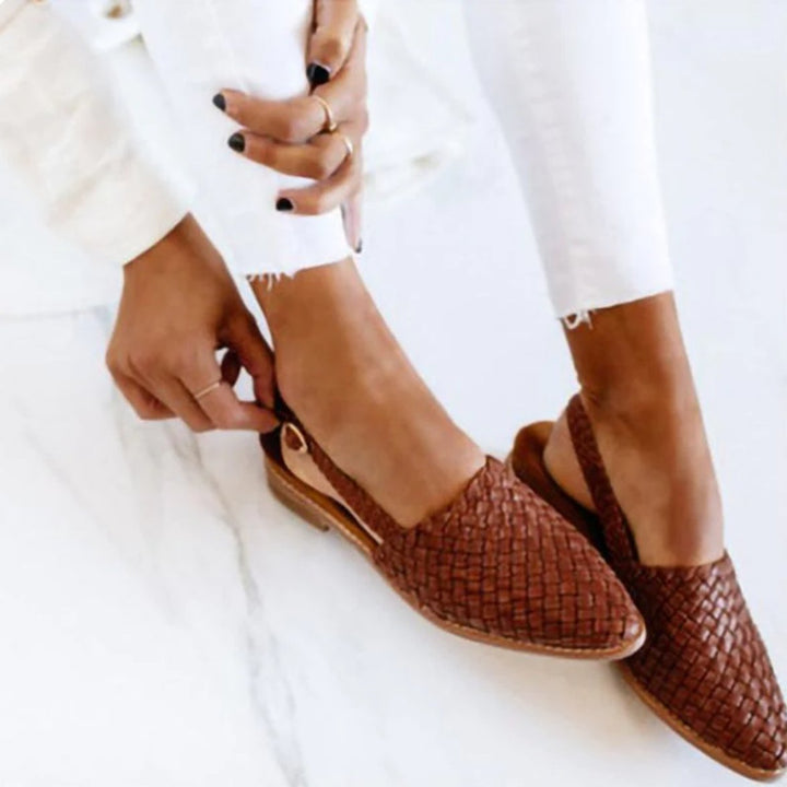 Women's Woven Leather Pointed-Toe Slingback Flats