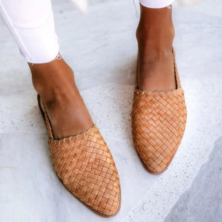 Women's Woven Leather Pointed-Toe Slingback Flats