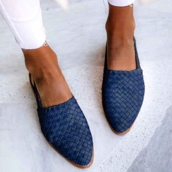 Women's Woven Leather Pointed-Toe Slingback Flats