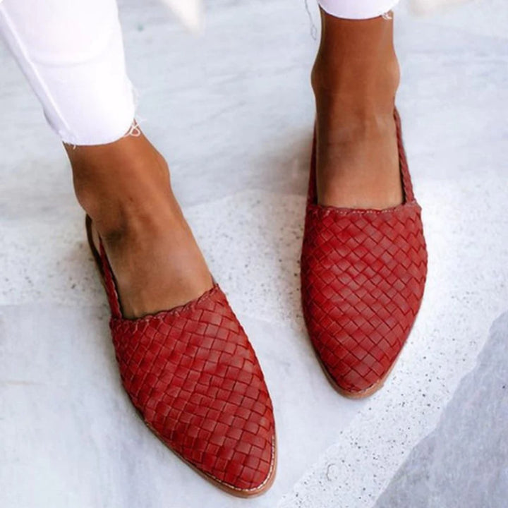 Women's Woven Leather Pointed-Toe Slingback Flats