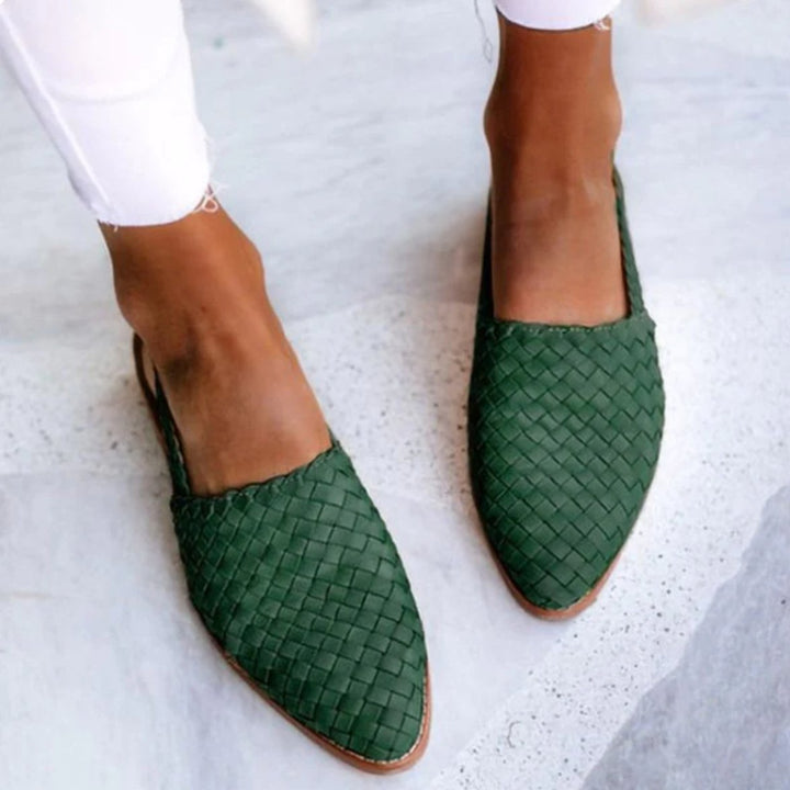 Women's Woven Leather Pointed-Toe Slingback Flats
