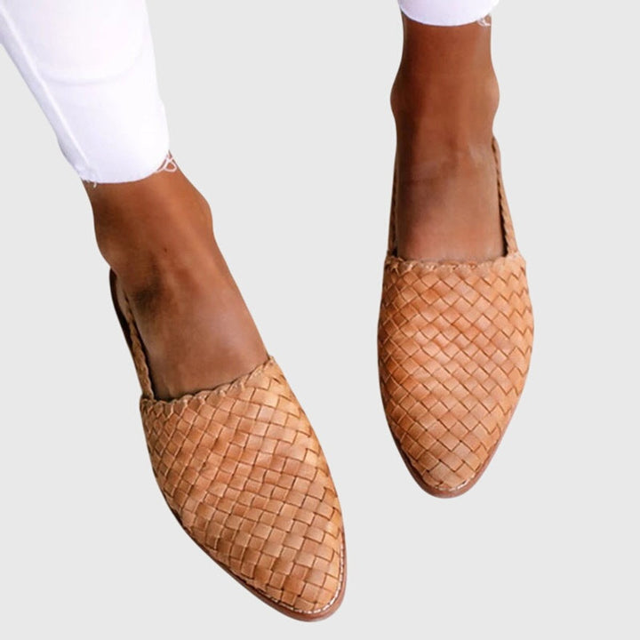 Women's Woven Leather Pointed-Toe Slip-On Loafers - Light Brown