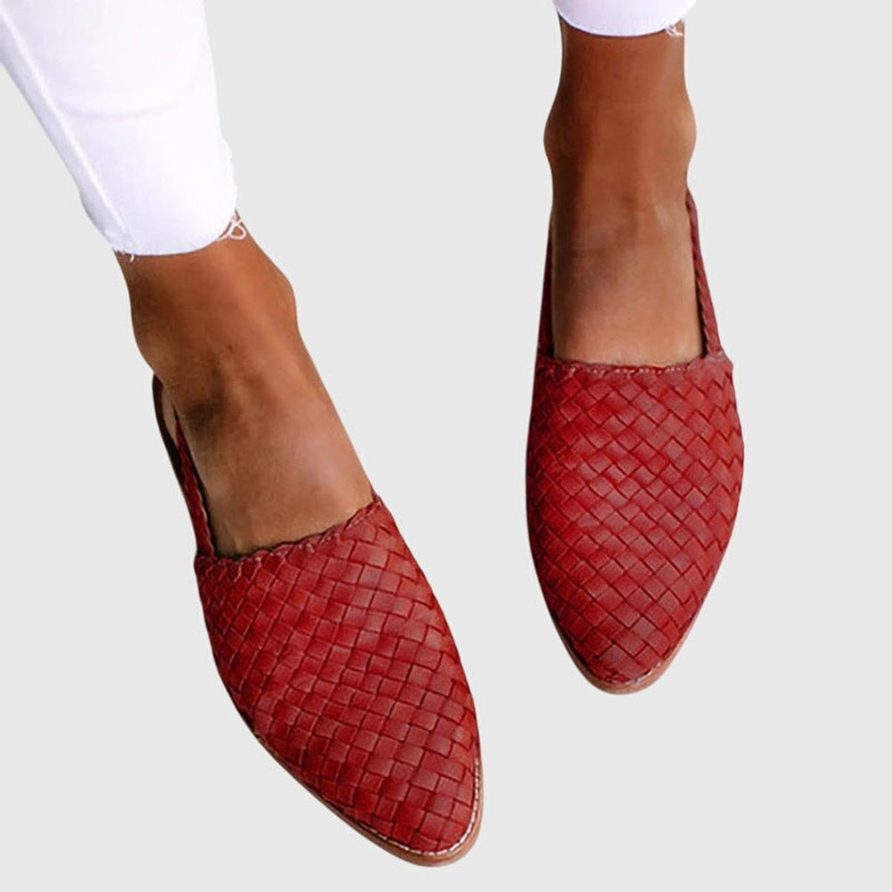 Women's Woven Leather Pointed-Toe Slip-On Loafers - Red