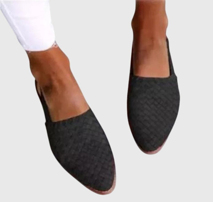 Women's Woven Leather Pointed-Toe Slip-On Loafers - Black