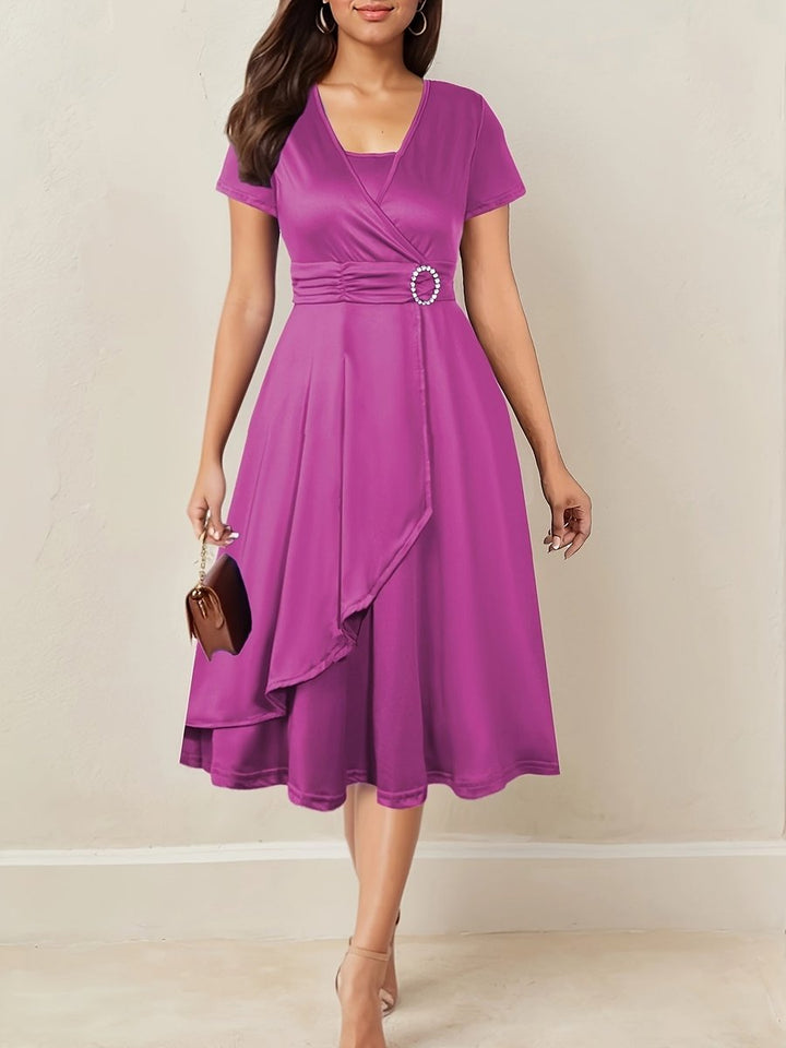 Women's Wrap-Style Ruched-Waist Midi Formal Dress