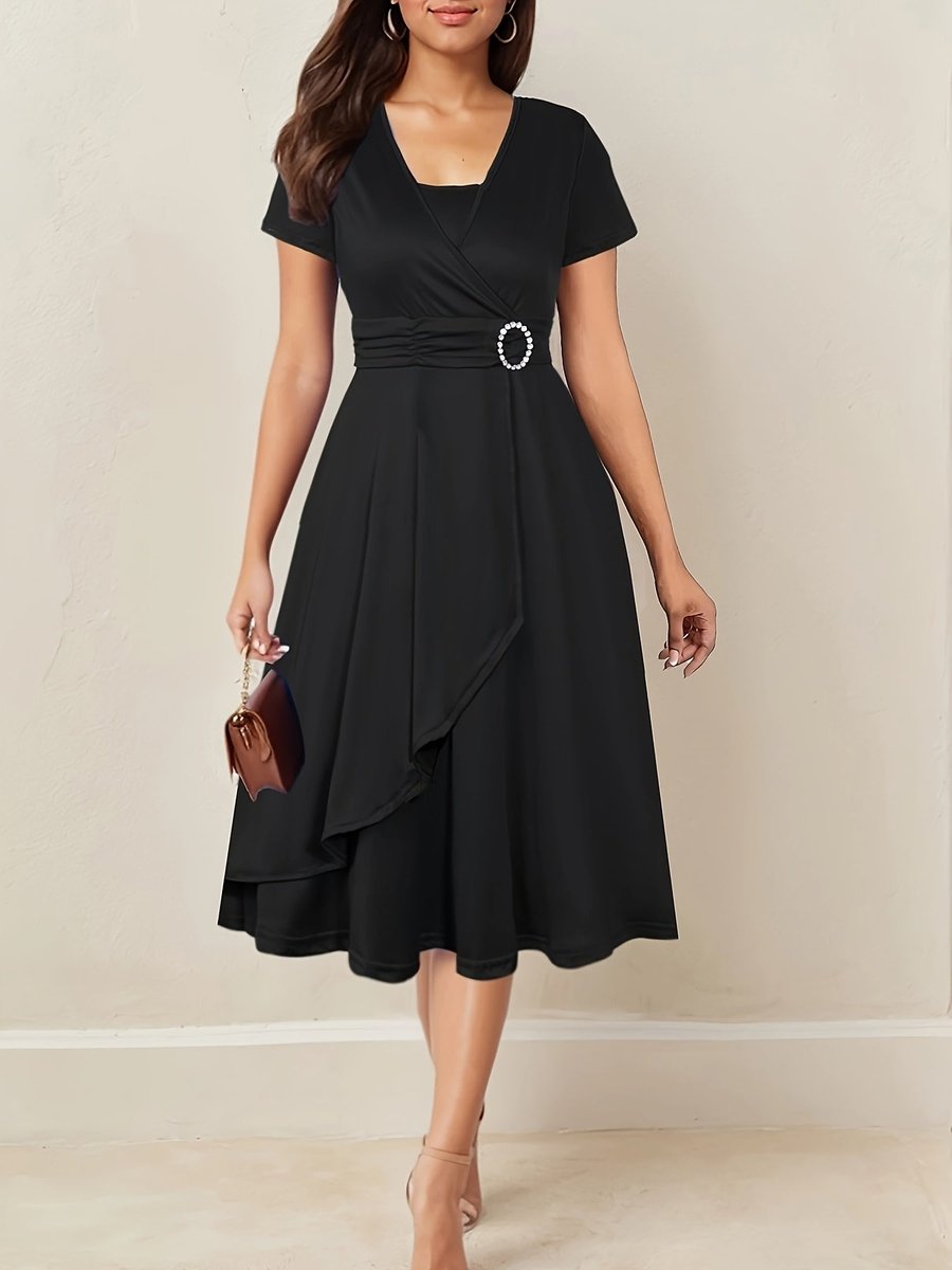 Women's Wrap-Style Ruched-Waist Midi Formal Dress