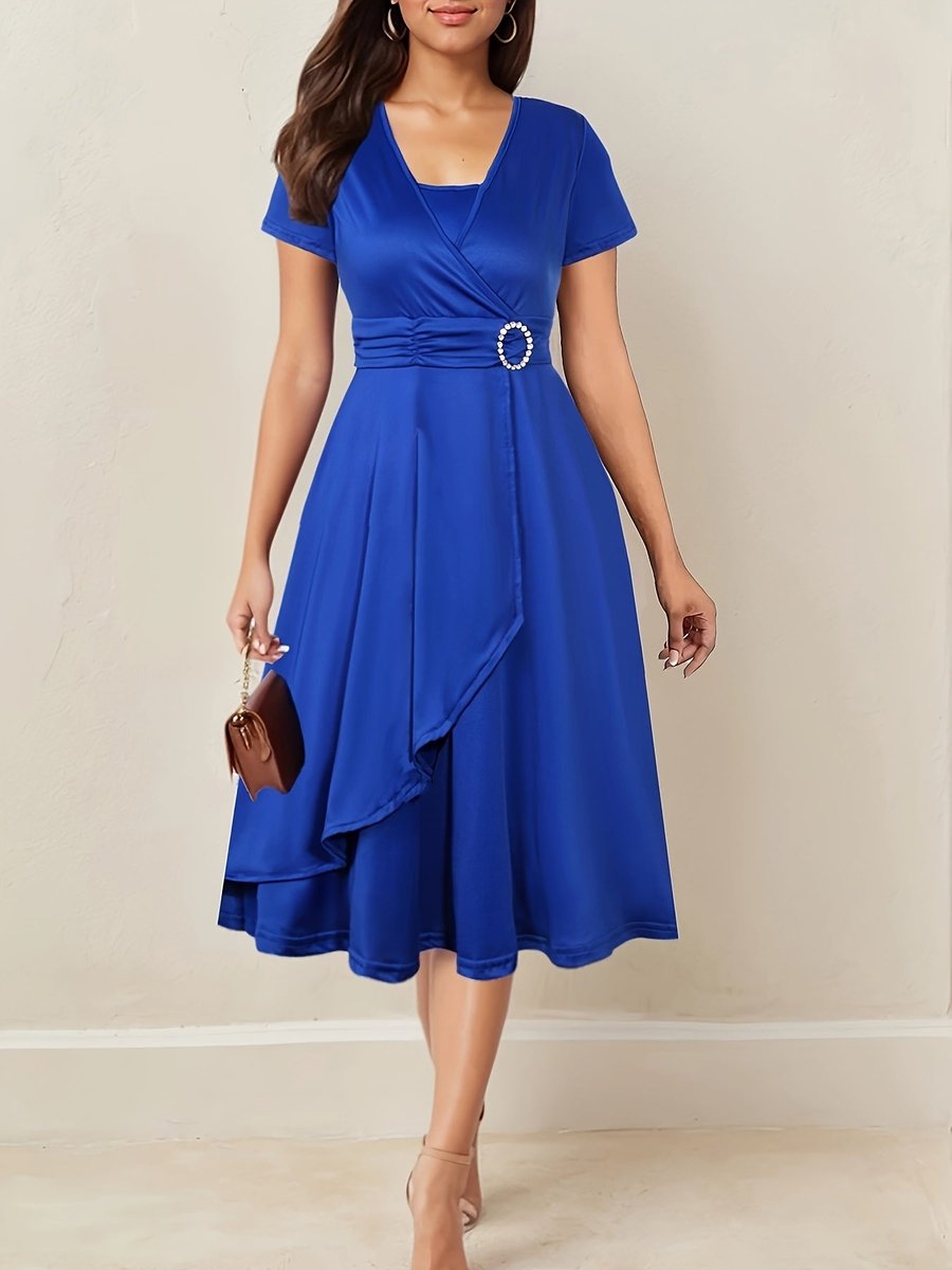 Women's Wrap-Style Ruched-Waist Midi Formal Dress