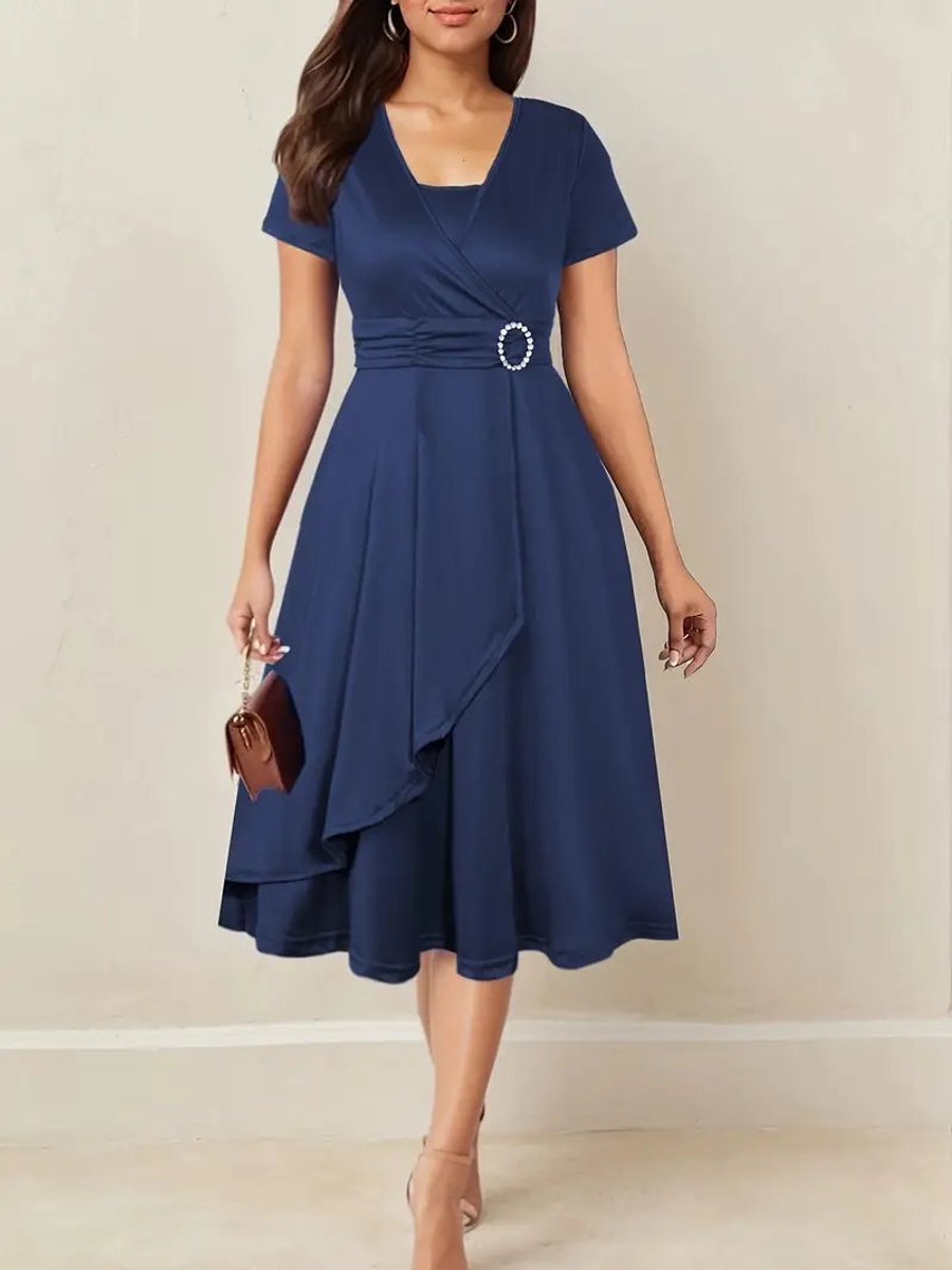 Women's Wrap-Style Ruched-Waist Midi Formal Dress
