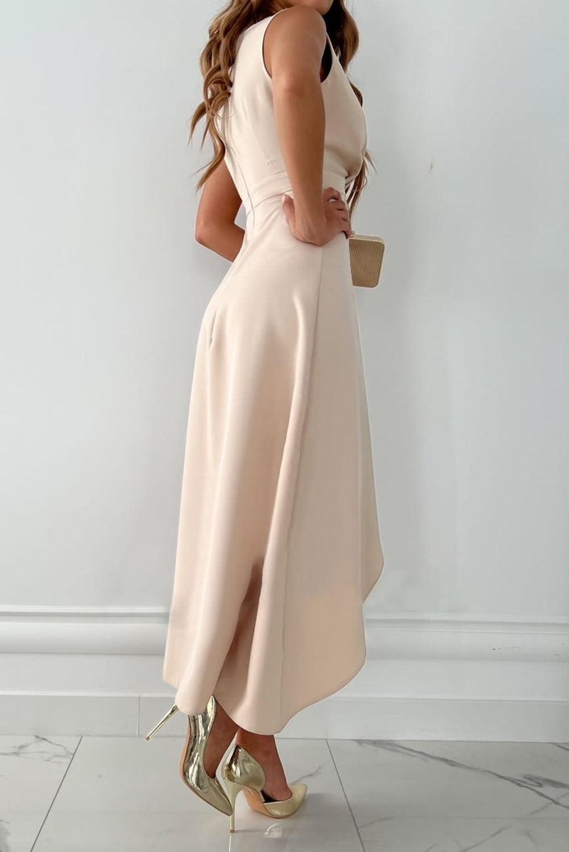 Women's Wrap V-Neck Asymmetric Midi Formal Dress